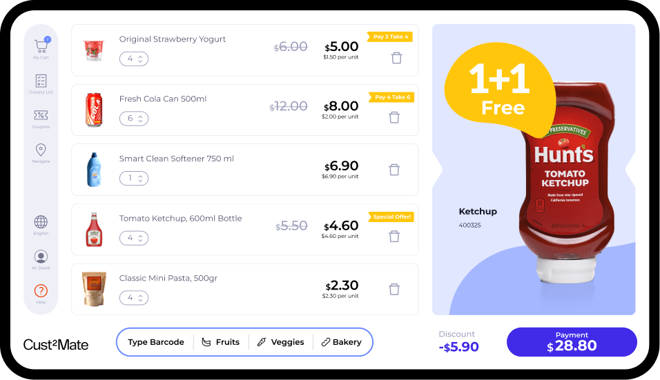 Grocery list with prices and discounts
