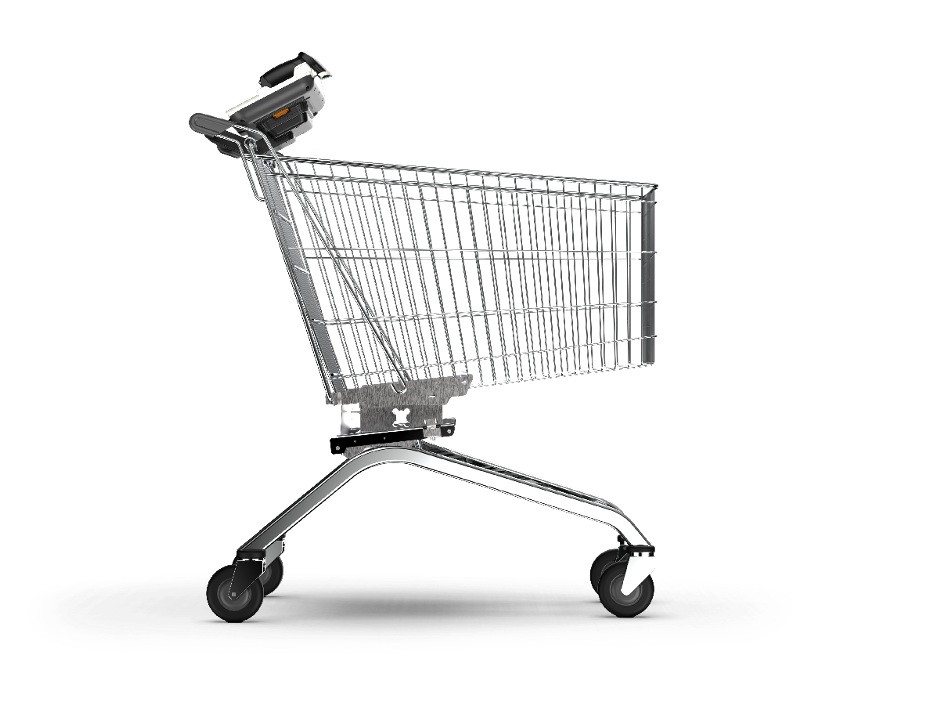 Empty shopping trolley on white background