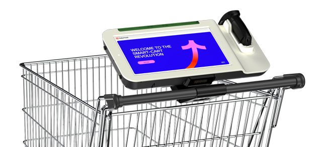 Smart shopping cart with touchscreen display